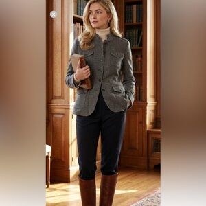 Banana Republic Wool Distressed Herringbone Military Jacket Dark Academia Sz XL